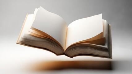 Open book, light beige, floating in air