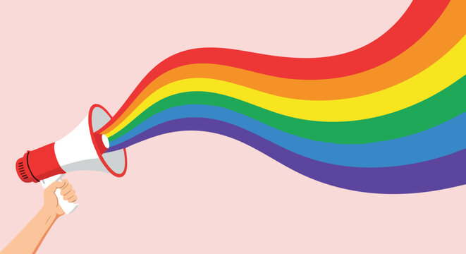 Celebrate LGBTQ+ Pride with a bold announcement using this vibrant megaphone image for social media campaigns and inclusive marketing materials today!