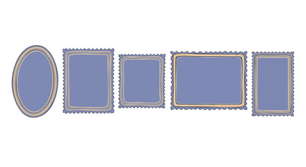 Diverse collection of vintage-style stamp frames and borders in various shapes and sizes perfect for creative projects and scrapbooking