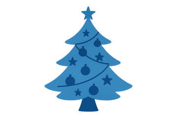 Fototapeta premium Blue christmas tree icon representing winter holidays and new year celebrations with star and ornaments