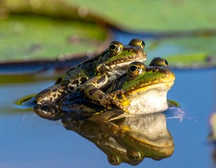Two frogs on a lily pad