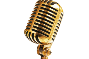 Vintage gold microphone isolated on transparent background. Vintage golden microphone isolated on white background.