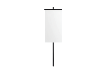 White rectangular flag on a pole isolated on transparent background. White blank flag waving on a pole isolated on white background.