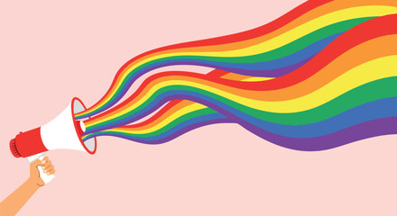 Celebrate Pride Month with this vibrant megaphone blasting rainbow colors, perfect for social media campaigns and impactful advocacy messages today