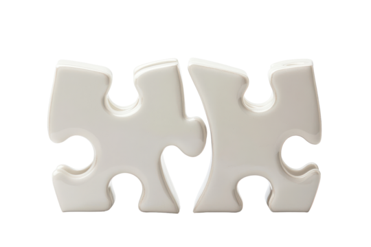 White puzzle pieces assembled in a square isolated on transparent background. White puzzle pieces isolated on white background, 3d rendering.