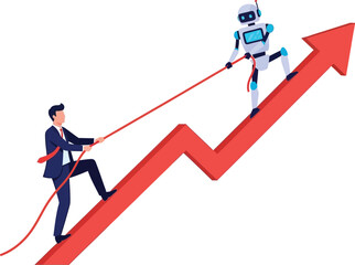 Business growth with ai and human collaboration vector design