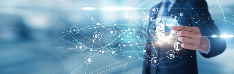 Machine Learning researcher holding algorithm chart Machine Learning icon predictive model enabling automation supporting analytics enhancing decision systems empowering industries.