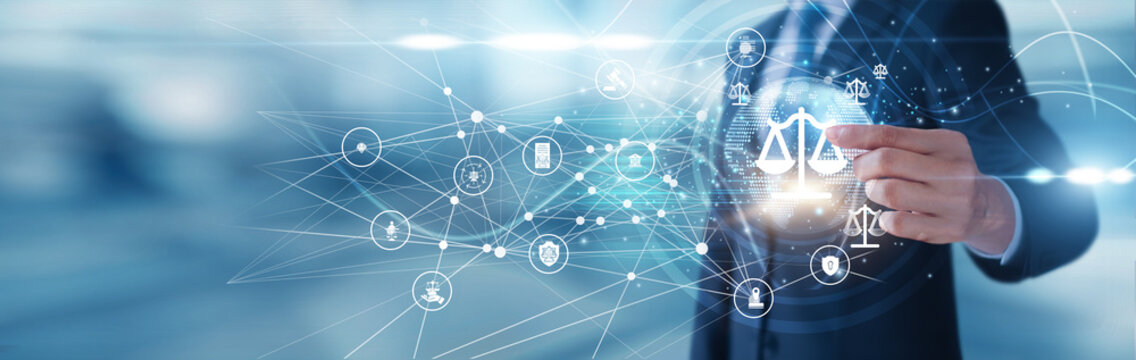 LegalTech lawyer holding digital contract LegalTech icon technology innovation enabling faster legal processes supporting compliance enhancing transparency empowering justice, driving transformation.