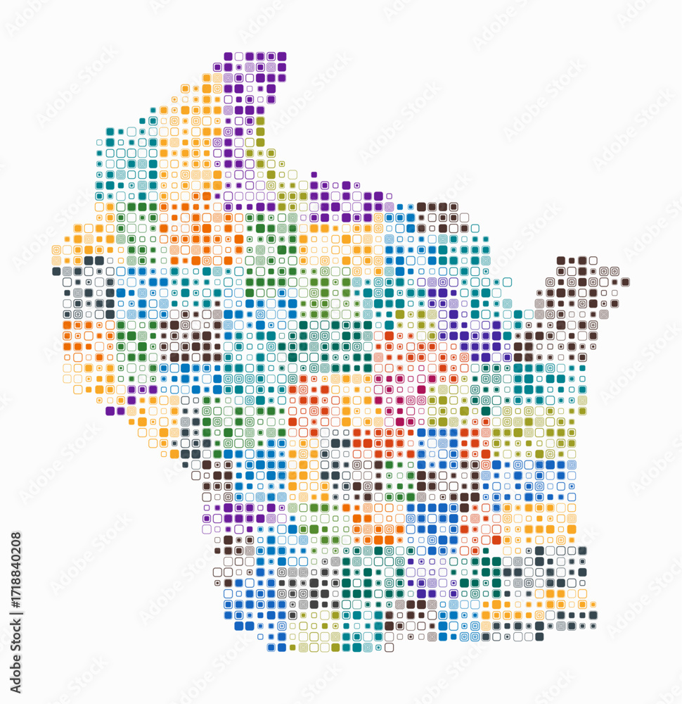 Poster wisconsin, shape of the state build of colored cells. digital style map of the wisconsin on white ba