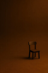 Minimalist wooden chair on brown background with soft shadow, evoking calm and simplicity