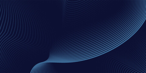 Naklejka premium Abstract Dark Blue Dotted Wave Background with Gradient Halftone Pattern. Modern minimal backdrop featuring flowing dotted textures, perfect for digital design, wallpapers, presentations, posters.