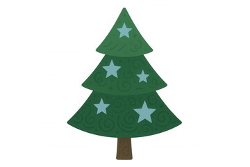 Fototapeta premium Christmas tree vector illustration with blue stars and swirl patterns, celebrating winter holidays, transparent background