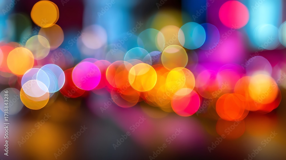 Poster a vibrant display of colorful bokeh lights, creating an abstract backdrop filled with hues of red, p