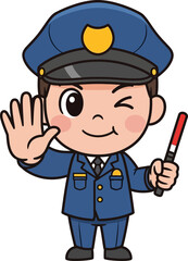 playful police officer directing traffic a whimsical cartoon, isolated on transparent background