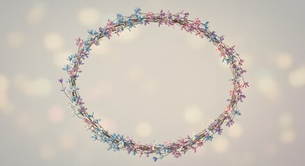 Fototapeta premium Floral Wreath with Soft Bokeh Background