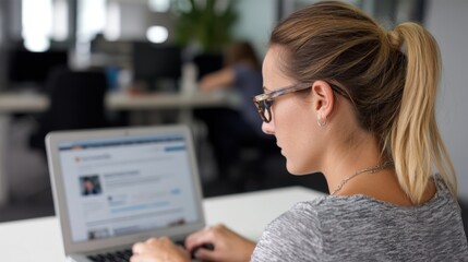 Over-the-shoulder shot of a businesswoman working on an online learning platform. 