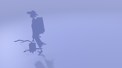 Woman silhouette. Young female traveler walking with baggage goes on vacation. Concept of an urban transportation and travel or lifestyle blogs. Paper cut style. 3D render.