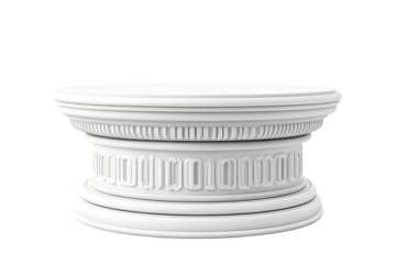 White classical podium base isolated on transparent background. White podium isolated on white background.
