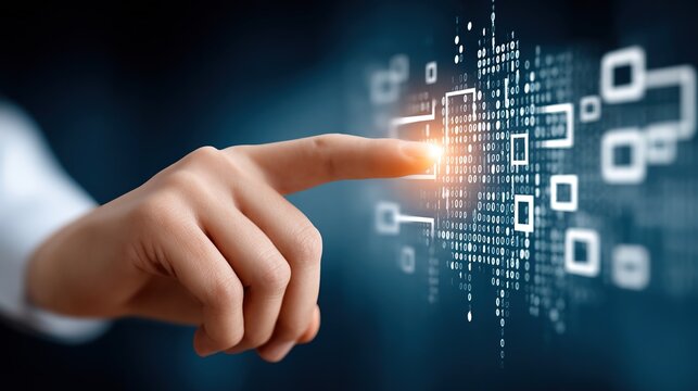 Hand Interacting with Digital Data and Technology Interface