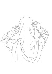 Fototapeta premium Vector illustration of illustration of line art of a person adjusting hijab