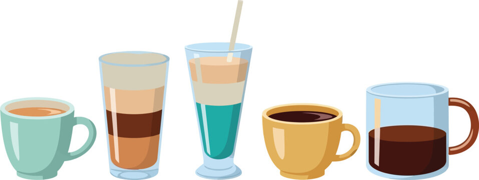 Coffee drinks mugs beverages cappuccino latte vector art