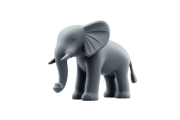 Geometric origami elephant sculpture isolated on transparent background. Elephant sculpture with a minimalist design and smooth surfaces isolated on white background, 3d rendering.