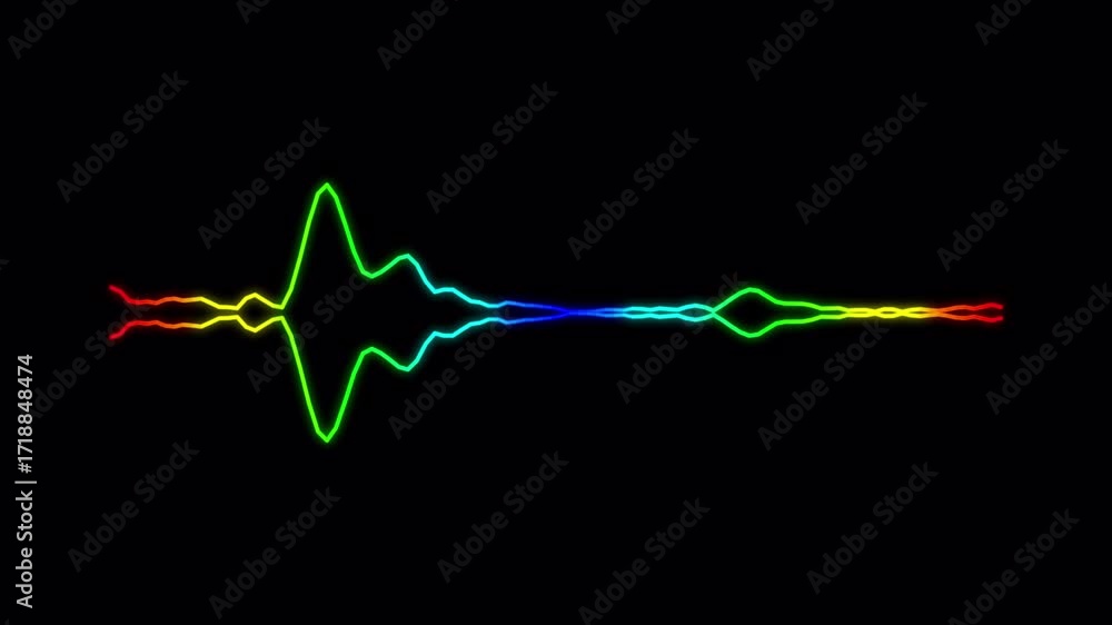 Poster colorful audio lines waveform equalizer animation, futuristic audio sound visualizer line waves on b