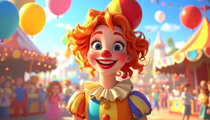 Cartoon clown girl at a fair