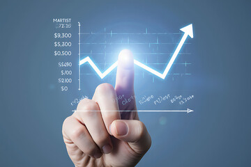 Investor analyzing rising financial metrics on graph with numbers