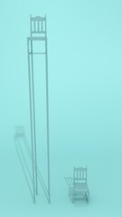 Two wooden chairs. Standing out from the crowd, personal growth and leadership concept. Business, sport and psychology. 3D render