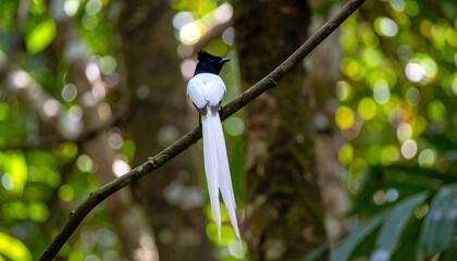 Bird perched on branch in forest