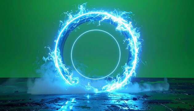 Abstract glowing ring on green background - Powered by Adobe