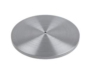 Circular Metal Disc with Central Hole and Brushed Surface Finish.