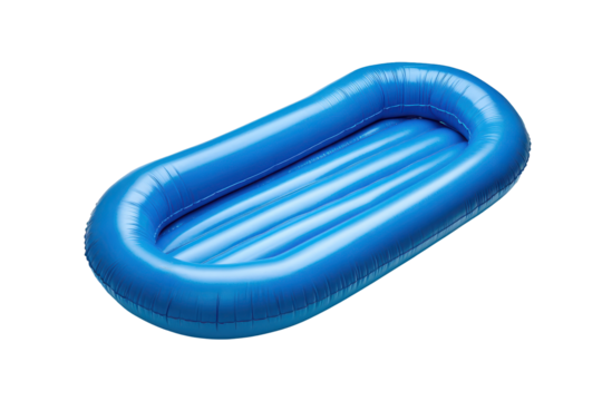 Blue inflatable kiddie pool for summer fun isolated on transparent background. Blue inflatable pool mattress a comfortable float isolated on white background.