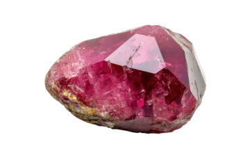 Raw pink gemstone crystal isolated on transparent background. Stunning gemstone features a vibrant red hue and exceptional clarity isolated on white background.