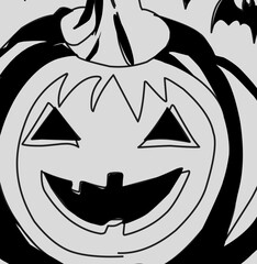 Halloweenthemed black and white pumpkin drawing ideal for spooky seasonal designs, invites festive and eerie vibes for various uses.