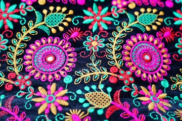 Embroidered floral design on velvet fabric Horizontal