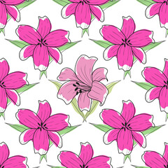 Flat seamless pattern with lily flower Purple Hand Draw Vector Ilustration - minimalist style