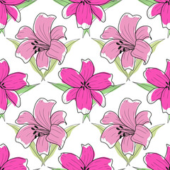 Flat seamless pattern with lily flower Purple Hand Draw Vector Ilustration - minimalist style