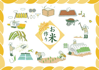 米農家セット　ベクターイラスト