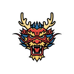 Striking Dragon Head Illustration with Bold Outlines for Graphic Design and Cultural Symbolism, Ideal for Tattoo Art, Posters and Asian-Themed Projects