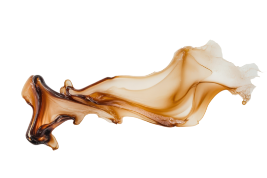 Abstract amber and white swirl liquid splash isolated on transparent background.