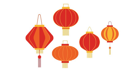Vibrant Assortment of Traditional Chinese Lanterns for Cultural Celebrations and Festive Decorations in Vector Illustration