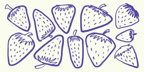 Italian style Strawberry hand drawn vector illustrations in grunge chalk or charcoal rough doodle sketch style.