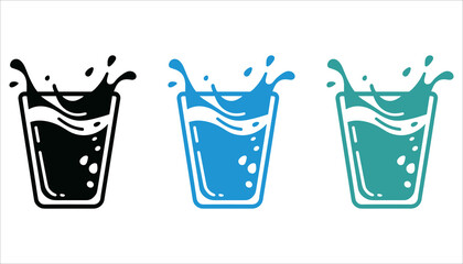 Glass of Water Vector, Beverage Splash Illustration, Drink Icon Graphic