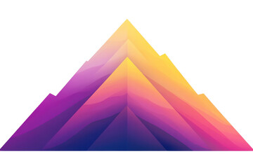 Abstract geometric mountain peak with gradient colors isolated on transparent background. Colorful gradient pyramid abstract design with pink purple and yellow hues isolated on white background.