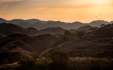 Golden Sunset Over Mountain Hills in Northern Pakistan