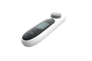 Modern digital thermometer with display isolated on transparent background. Digital medical thermometer with an LCD display designed isolated on white background.