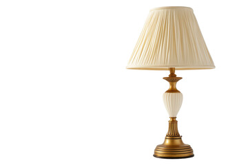 Obraz premium Elegant vintage table lamp with pleated lampshade isolated on transparent background. Elegant vintage table lamp isolated on white background.