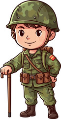 veterans peaceful stroll a cartoon soldiers reflective journey, isolated on transparent background